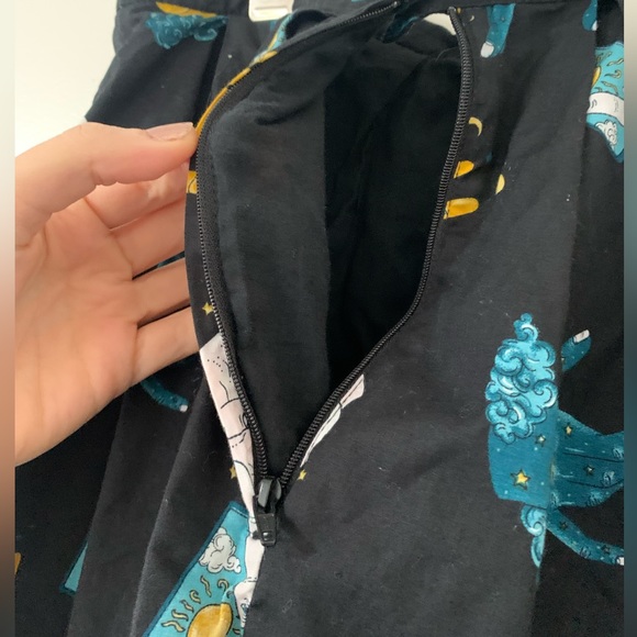 Dangerfield black gold + teal cotton tarot design flared mini skirt - Picture 6 of 8